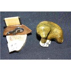 Lot of 2: soapstone seal and very tiny ulu made from bone and wood (2)
