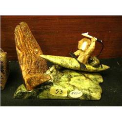 Whaling scene of soapstone and whale bone 5" tall (2)