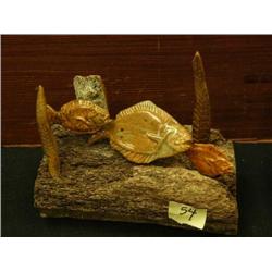 Halibut scene of soapstone and whale bone 5.5" tall (2)