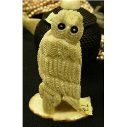 Ivory heavily carved owl on ivory base by Shwraylh 4" ref 337F (2)