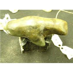 3.5" swimming seal carved of soapstone mounted on Alaskan jade base (2)
