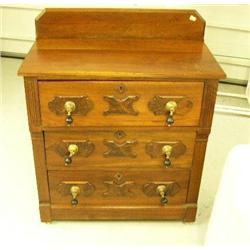 3 drawer American East lake walnut chest, excellent condition, circa 1869 original hardware (141)
