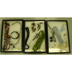 Lot of 3 framed costume jewelry (74)