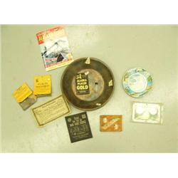 Lot of: Collectors plate group of 3 Alaska medallions, birch wallet, Alaskan gold pay dirt, Alaska e