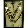 Image 3 : Lot of: 2 frames of jewelry - Indian beadwork, necklace, cross and pearls, black jet jewelry and cry