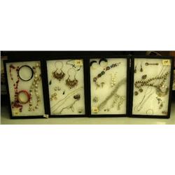 Lot of: 4 frames of costume jewelry - sterling silver, turquoise etc.(74)