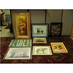 Lot of 9: original oil by Rogers, original watercolor by Murel, raised embossing of castle, Australi
