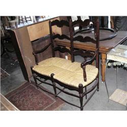 Reed seated mahogany entry way bench