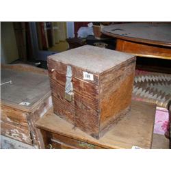 Old wood voter's box filled with 78 records