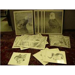 Large lot of prints by Craig Stevens: wolf, 3 rams, 2 owls, 4 eagles, 4 eagles in nests