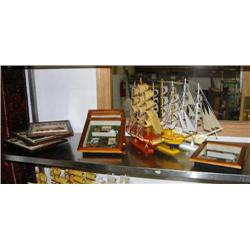 Lot of: 3 sailing ships and 7 framed scenes (8888)