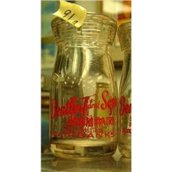 CHOICE on 5 quarter pint milk bottles - Bentley and Sons farm Dairy Fairbanks, Alaska red cow on bac