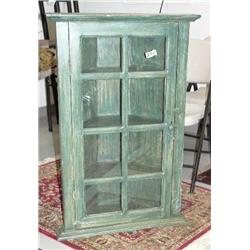 Green corner cabinet with glass door 25.25"x39.25"x11.5" (4)