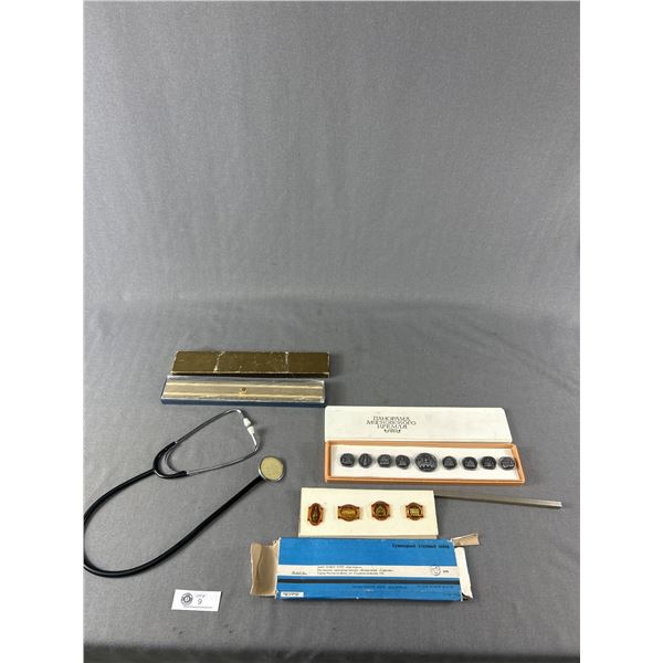 Vintage Collectibles - 2 Sets Of Russian Building Pins, 2 Metal City Of Hull Rulers & More