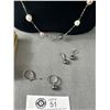 Image 2 : Genuine Pearl Earrings Necklace Ring Set w/ Faux Diamonds