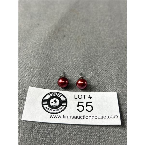 Genuine Burgundy Pearl Sterling Earrings