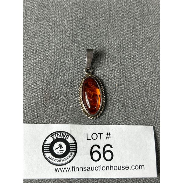 Vintage Genuine Amber Sterling Pendant