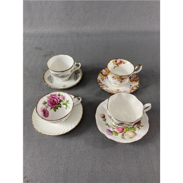 4 Vintage English Bone China Cups & Saucers