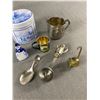 Image 3 : Nice Vintage Collectible Lot- Needle Books, Baby Cup & Spoon, Brass Mouse, Tin, Bell, Scoop & Tin