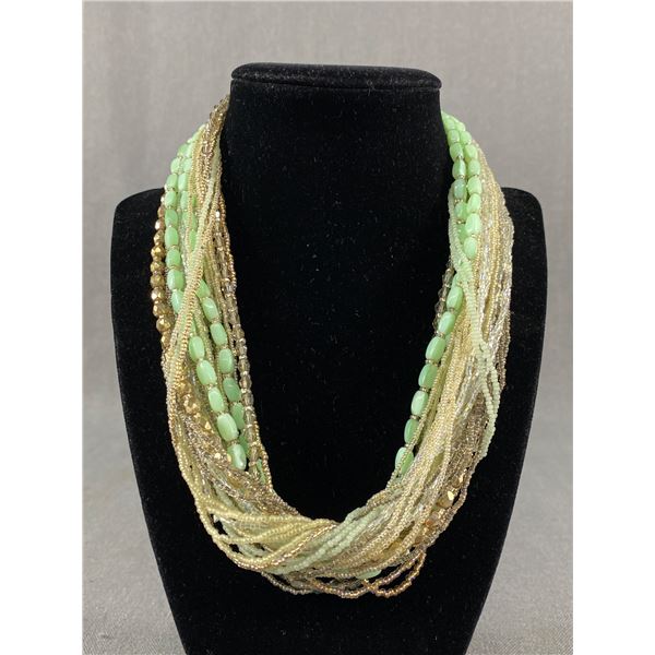 Pretty Multi Strand Micro Bead Necklace w/ Goldtone Clasp