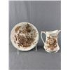 Image 1 : Lovely 1970's Alfred Meakin England 'Charlotte' Transferware 7" Pitcher & 9" Bowl Set - Note old han