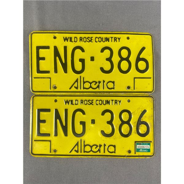 1984 Pair Of Alberta Wild Rose Country License Plates