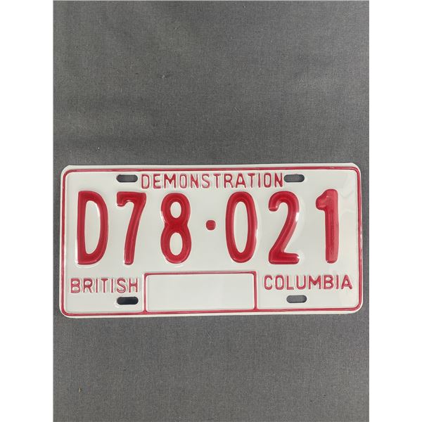 British Columbia Demonstration License Plate