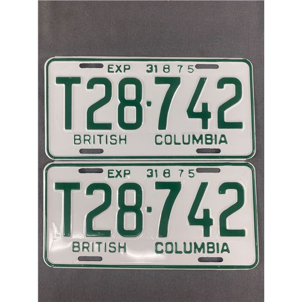 1975 Pair Of British Columbia License Plates w/ Expire Date