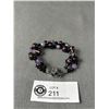 Image 1 : Vintage Double Strand Art Glass Bead Bracelet, Sterling Silver Amethyst Box Clasp - Tested
