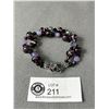 Image 2 : Vintage Double Strand Art Glass Bead Bracelet, Sterling Silver Amethyst Box Clasp - Tested