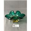 Image 1 : MCM Murano Art Glass Blue and Green Star Base Bowl - Apprx 9" X 7" X 4"  - No Chips Or Cracks