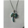 Image 2 : Quality Palm Tree Sterling Silver Pendant Necklace Opal Inlay Both Marked 925 & Tested 20" Long Chai
