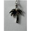 Image 3 : Quality Palm Tree Sterling Silver Pendant Necklace Opal Inlay Both Marked 925 & Tested 20" Long Chai