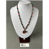 Image 1 : Genuine Turquoise, Coral, Goldstone, Necklace W/Fetish Bear Pendant - 20" Long - 925 Clasp