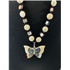 Image 2 : Lovely 18K G.F. Butterfly Pendant w/ Genuine Mother Pearl, Abalone Necklace 925 Clasp - 26" Long 1 3