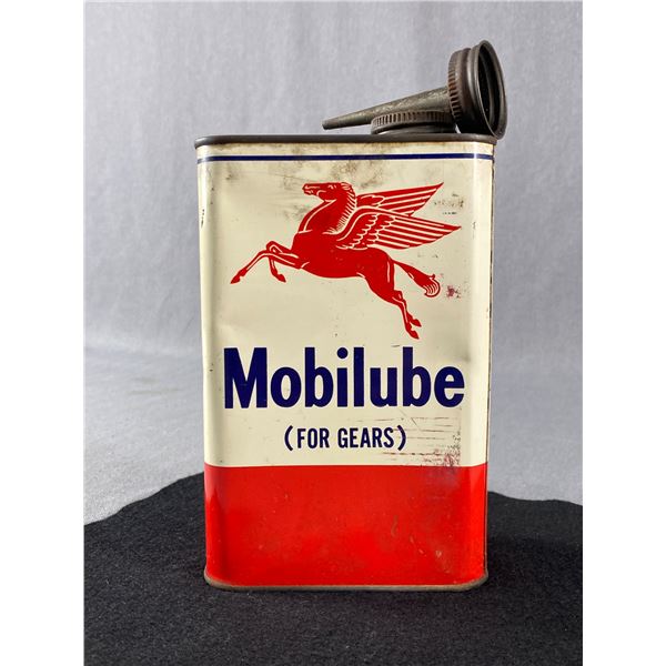 Vintage 2lb Mobilube (For Gears) Tin Can w/ Metal Nozzle & Contents