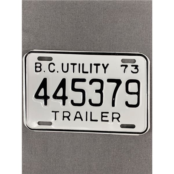 1973 British Columbia Utility Trailer License Plate