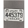 Image 1 : 1973 British Columbia Utility Trailer License Plate
