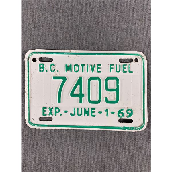 1969 British Columbia Motive Fuel License Plate w/ Expire Date