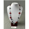 Image 1 : Vintage Faceted Ruby Glass & Black Glass Beads Necklace, 25" Length