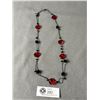 Image 2 : Vintage Faceted Ruby Glass & Black Glass Beads Necklace, 25" Length
