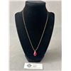 Image 1 : Gold Plated Chain w/ Indian Ruby Stone Pendant. 18"L
