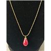 Image 2 : Gold Plated Chain w/ Indian Ruby Stone Pendant. 18"L