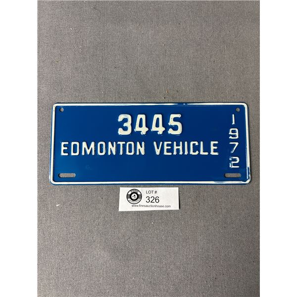 1972 Edmonton Vehicle License Plate