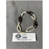 Image 1 : Lovely Double  Strand Genuine Freshwater Pearls, Garnet & Black Onyx Beads Bracelet