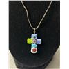 Image 2 : Vintage Venetian Millefiori Cross Pendant w/ Black Cord Necklace
