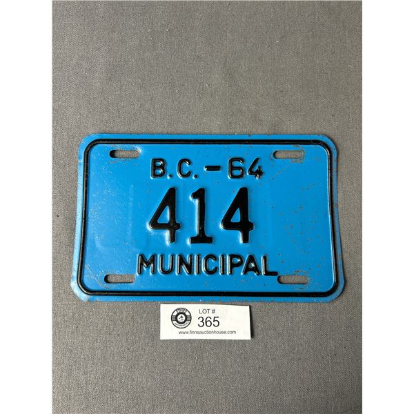 1964 British Columbia Municipal License Plate