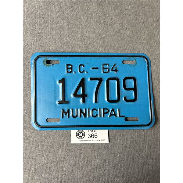 1964 British Columbia Municipal License Plate