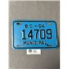Image 1 : 1964 British Columbia Municipal License Plate