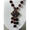 Image 2 : Vintage Dark Red Choker Necklace w/ Pendant & Tassels, 15"L